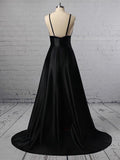 V-neck Satin Split Front Prom Dresses: Elegant Ball Gown/Princess Floor-length