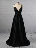 V-neck Satin Split Front Prom Dresses: Elegant Ball Gown/Princess Floor-length