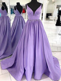 V-neck Satin Sweep Train Ruffles Ball Gown Prom Dresses