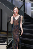 V-Neck Sequins Long Evening Dress With Split-27dress