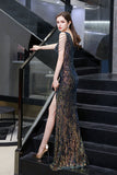 V-Neck Sequins Long Evening Dress With Split-27dress