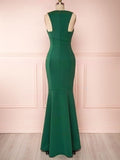 V-neck Sheath Bridesmaid Dress with Split Front and Floor-length Crepe Skirt