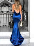 V-neck Silk-like Satin Ruffles Prom Dress with Trumpet/Mermaid Sweep Train