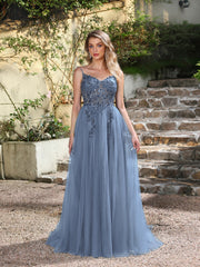 V-Neck Sleeveless A-Line Long Prom Dress with Appliques-27dress