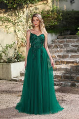 V-Neck Sleeveless A-Line Long Prom Dress with Appliques-27dress