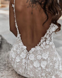 V-Neck Sleeveless Mermaid Wedding Dress With Appliques Bridal Gown-27dress