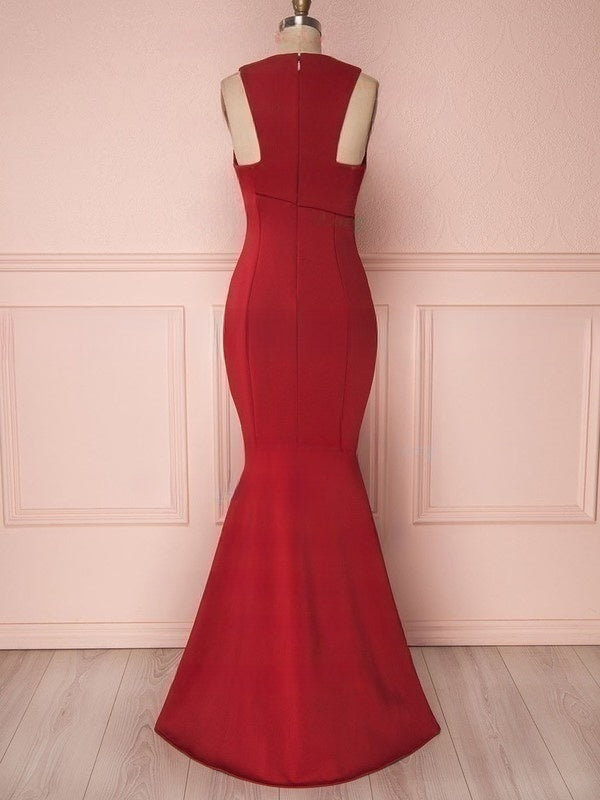 V-Neck Stretch Crepe Bridesmaid Dresses with Sheath Column and Floor-length Ruffles