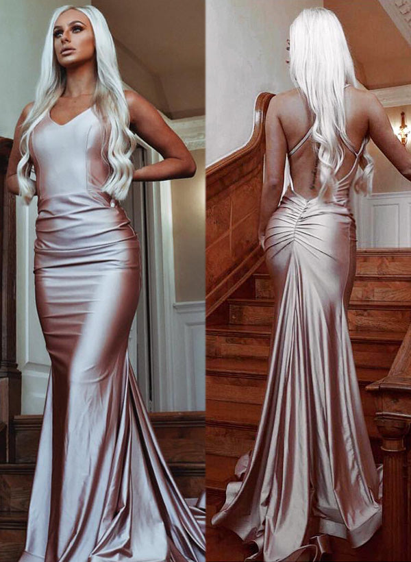 V-Neck Sweep Train Prom Dress with a Trumpet & Mermaid Twist-27dress