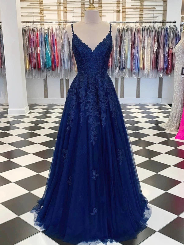 V-neck Tulle Ball Gown Prom Dress with Beading and Sweep Train