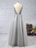 V-neck Tulle Beading Prom Dress - Ball Gown/Princess Floor-length