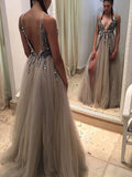 V-neck Tulle Beading Prom Dress - Ball Gown/Princess Floor-length