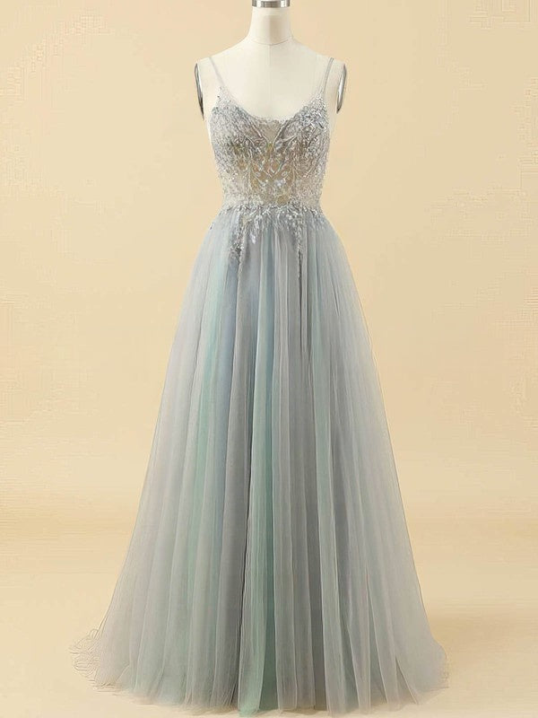 V-neck Tulle Beading Prom Dress - Ball Gown/Princess Sweep Train