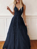 V-neck Tulle Lace Appliques Lace Prom Dress: Ball Gown/Princess Sweep Train