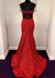 Velvet Sequins Prom Dress with Trumpet/Mermaid Halter Sleeveless Sweep Train-27dress