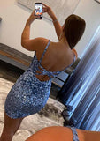 Velvet Sequins Sheath/Column V Neck Sleeveless Short/Mini Homecoming Dress-27dress