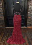 Velvet Sequins Trumpet/Mermaid Prom Dress with Sleeveless V-Neck and Sweep Train-27dress