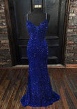 Velvet Sequins Trumpet/Mermaid Prom Dress with Sleeveless V-Neck and Sweep Train-27dress