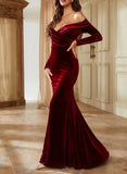 Velvet Sweep Train Prom Dress with Trumpet/Mermaid Off-the-Shoulder Design-27dress