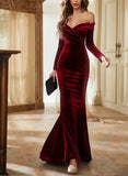 Velvet Sweep Train Prom Dress with Trumpet/Mermaid Off-the-Shoulder Design-27dress