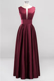 Vintage Deep-V-Neck Long Burgundy Bridesmaid Dress Online-27dress