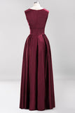 Vintage Deep-V-Neck Long Burgundy Bridesmaid Dress Online-27dress