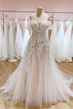 Vintage Long A-Line Off-the-Shoulder Sweetheart Backless Tulle Wedding Dress-27Dress