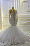 Vintage Long Sleeve Appliques Lace Beading Sequins Mermaid Wedding Dress-27Dress