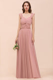 Vintage Mauve Chiffon Straps Ruffle Affordable Bridesmaid Dress-27dress