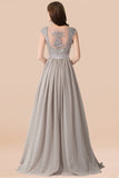 Vintage Silver Sleeveless Long Bridesmaid Dress With Appliques-27dress