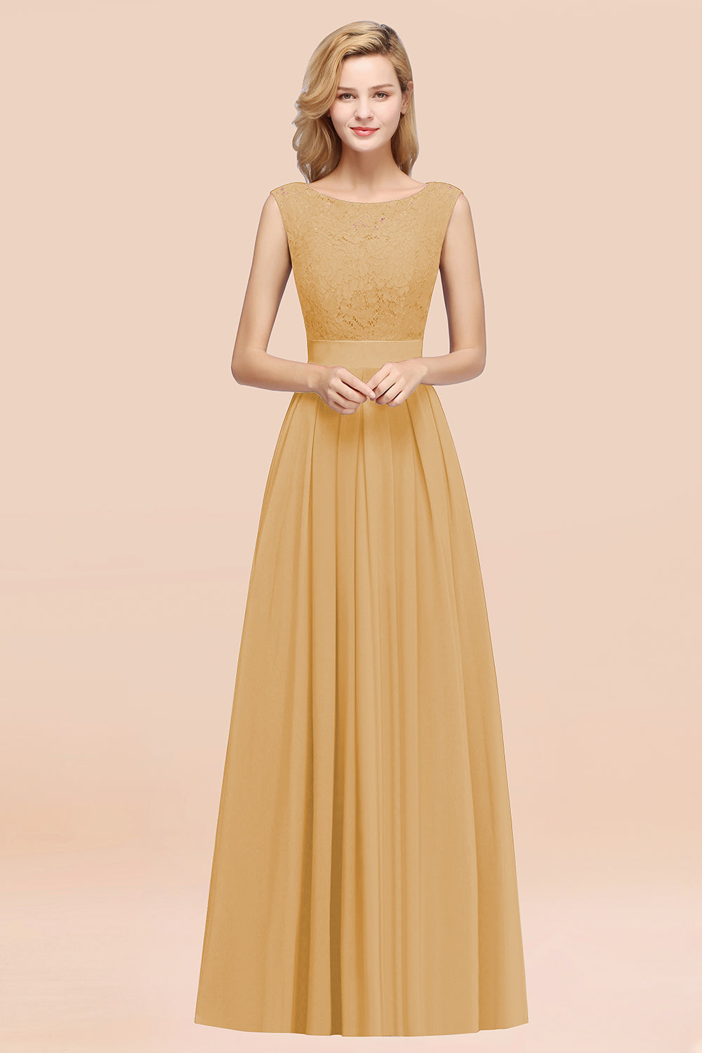 Vintage Sleeveless Lace Bridesmaid Dresses Affordable Chiffon Wedding Party Dress Online-27dress