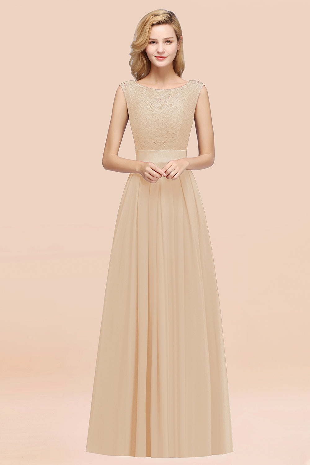 Vintage Sleeveless Lace Bridesmaid Dresses Affordable Chiffon Wedding Party Dress Online-27dress