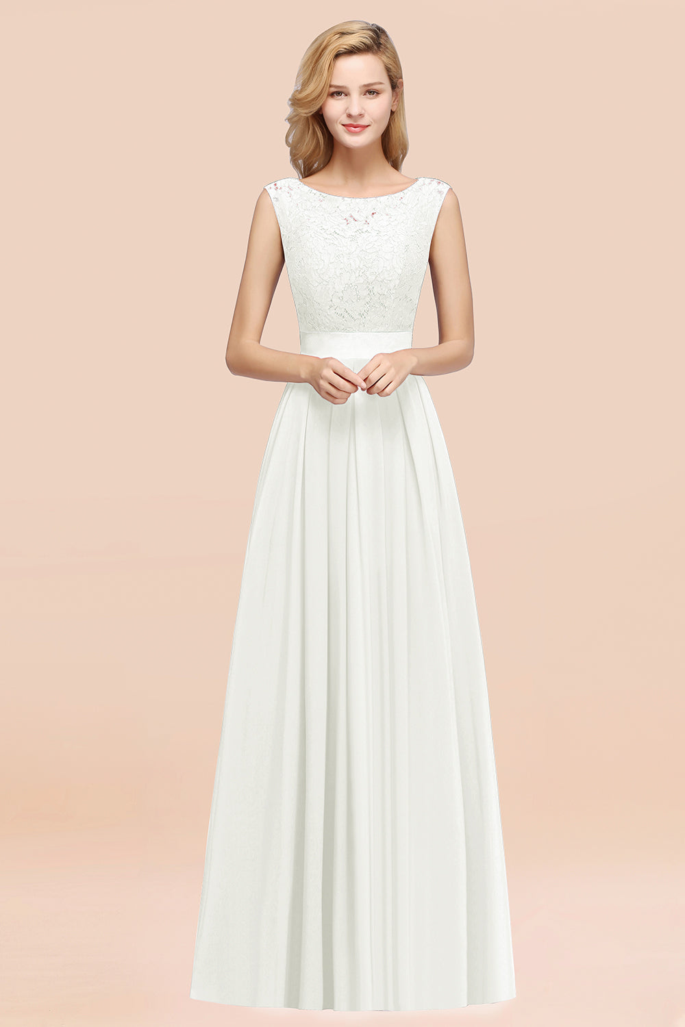 Vintage Sleeveless Lace Bridesmaid Dresses Affordable Chiffon Wedding Party Dress Online-27dress