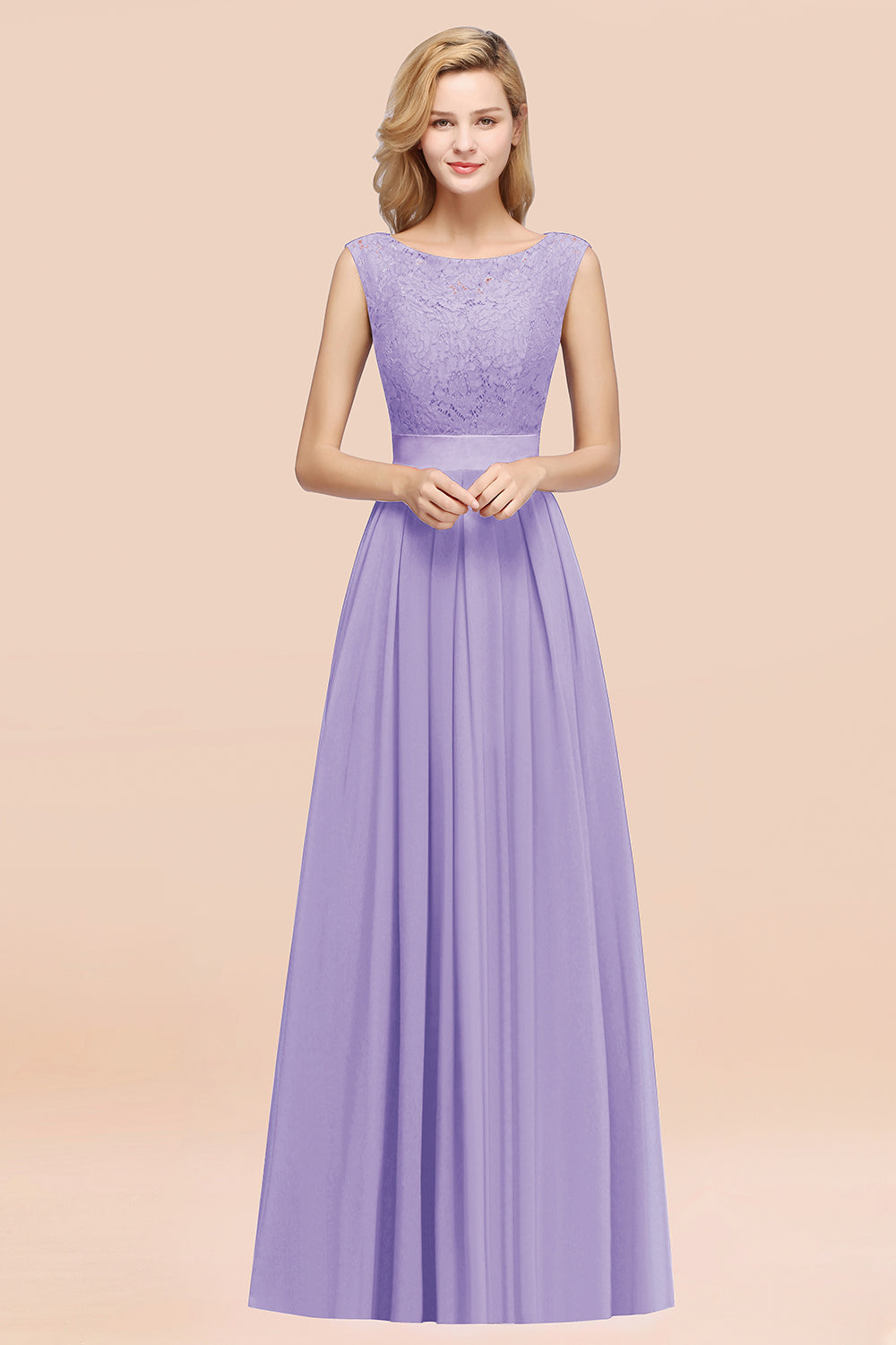 Vintage Sleeveless Lace Bridesmaid Dresses Affordable Chiffon Wedding Party Dress Online-27dress