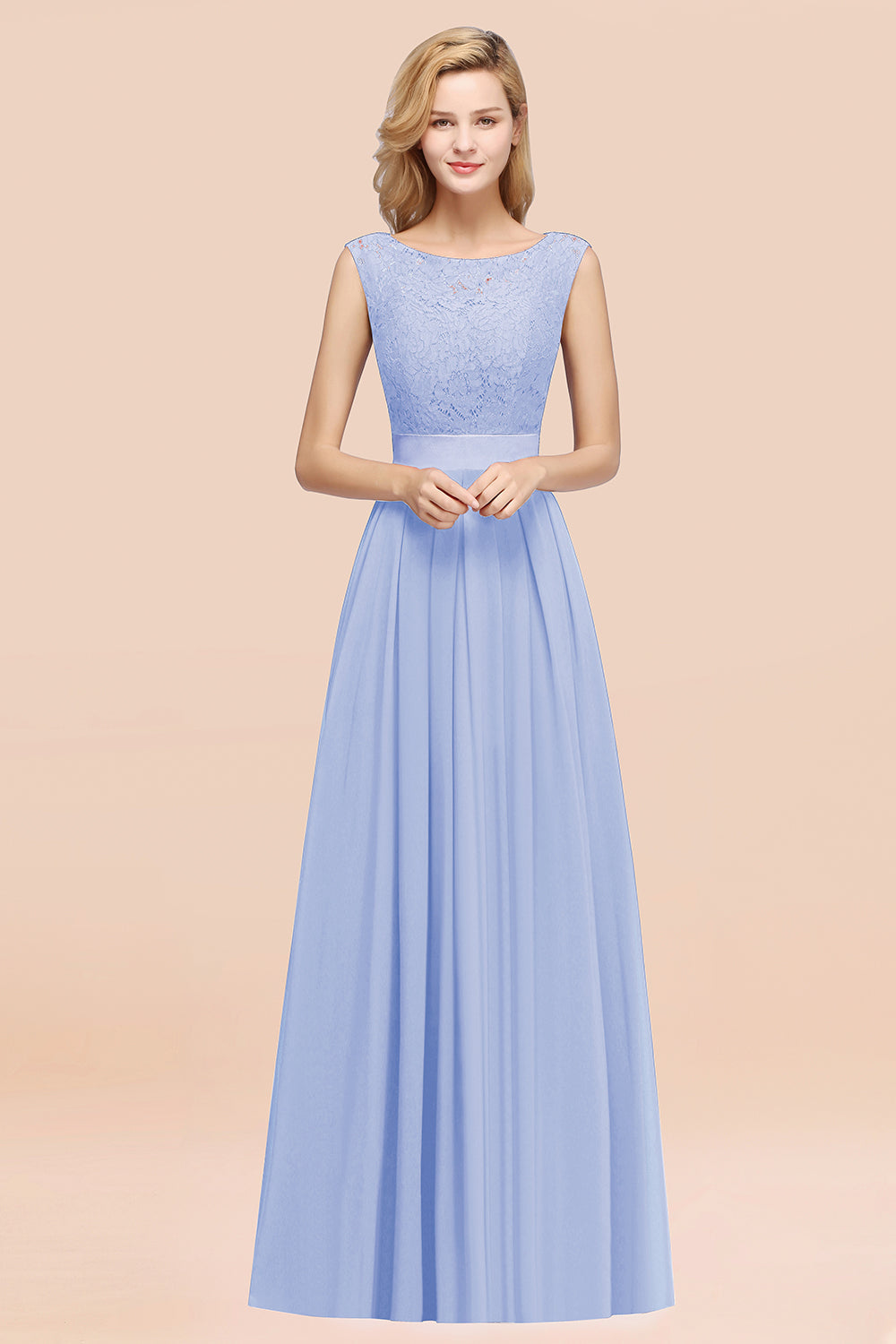 Vintage Sleeveless Lace Bridesmaid Dresses Affordable Chiffon Wedding Party Dress Online-27dress