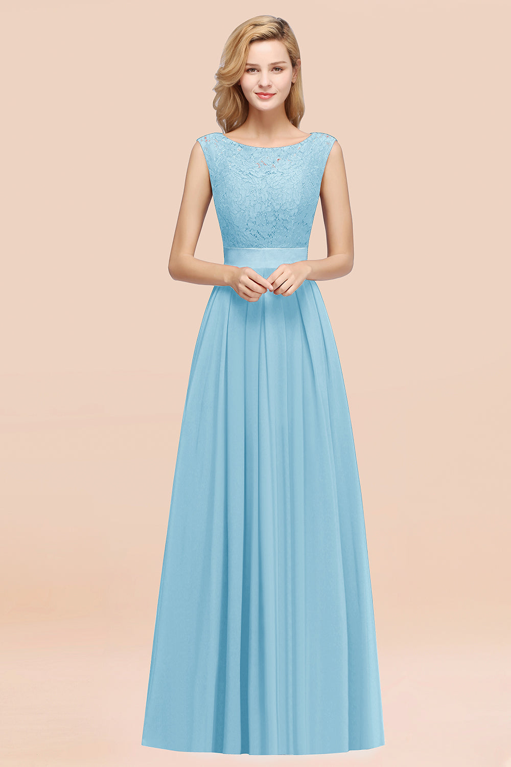 Vintage Sleeveless Lace Bridesmaid Dresses Affordable Chiffon Wedding Party Dress Online-27dress