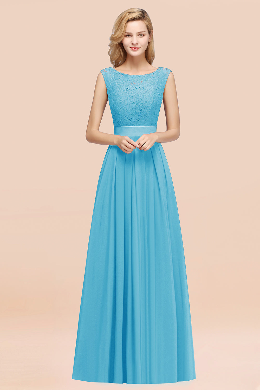 Vintage Sleeveless Lace Bridesmaid Dresses Affordable Chiffon Wedding Party Dress Online-27dress
