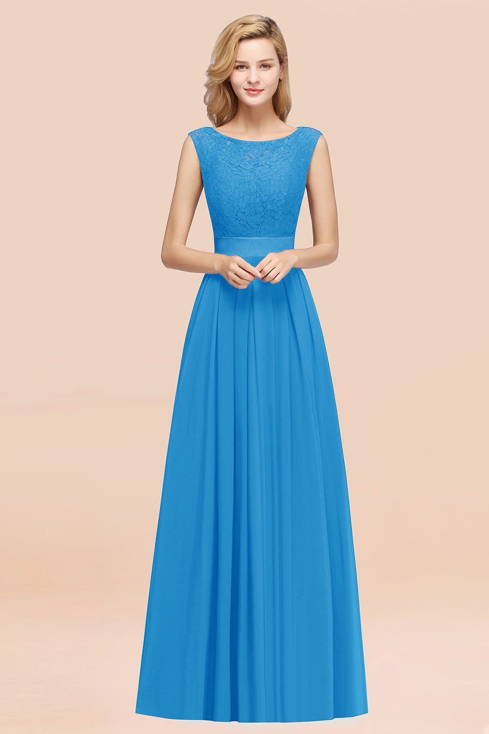 Vintage Sleeveless Lace Bridesmaid Dresses Affordable Chiffon Wedding Party Dress Online-27dress