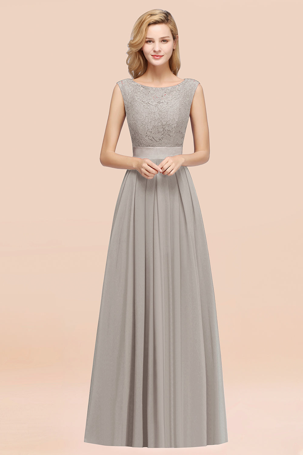 Vintage Sleeveless Lace Bridesmaid Dresses Affordable Chiffon Wedding Party Dress Online-27dress