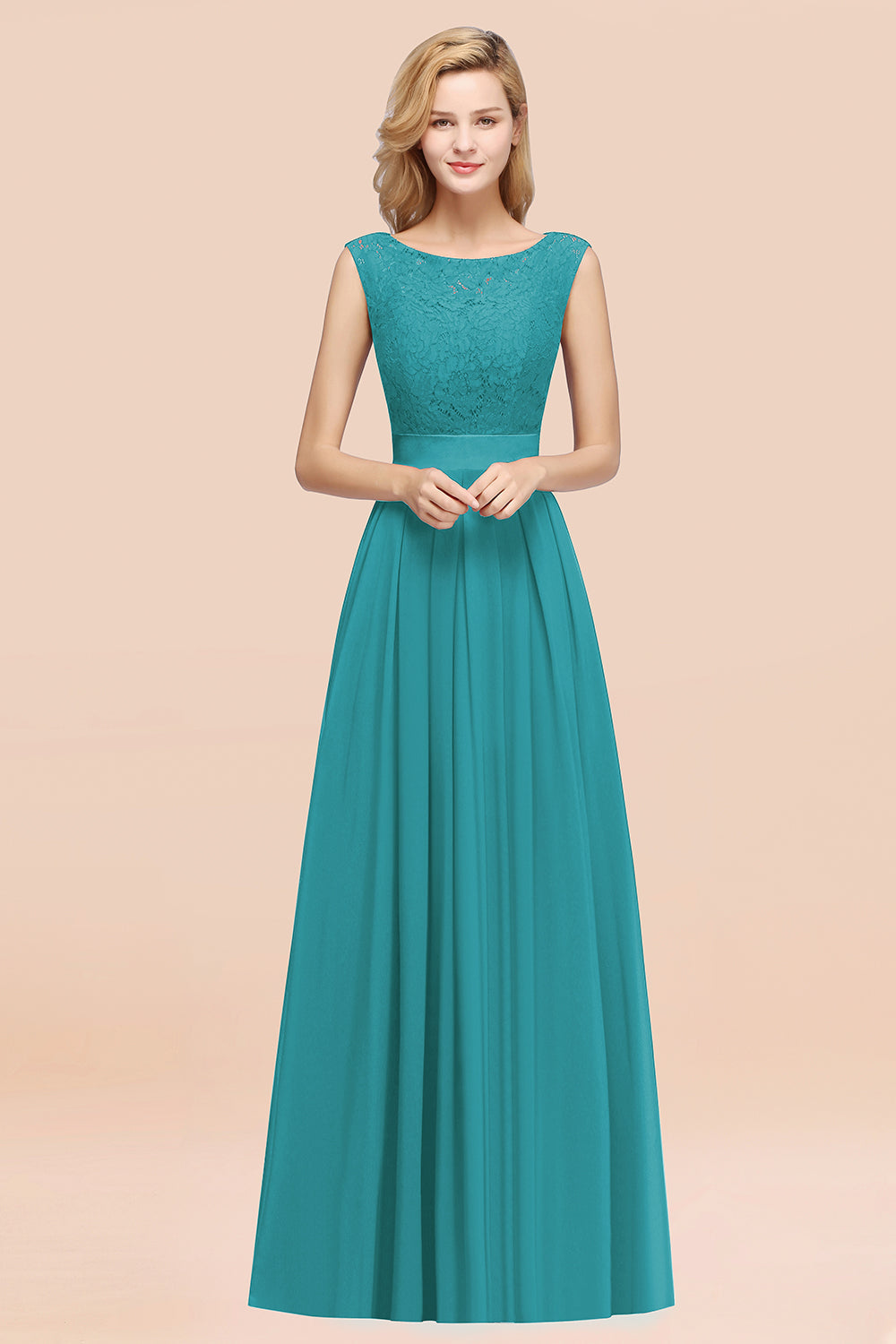 Vintage Sleeveless Lace Bridesmaid Dresses Affordable Chiffon Wedding Party Dress Online-27dress