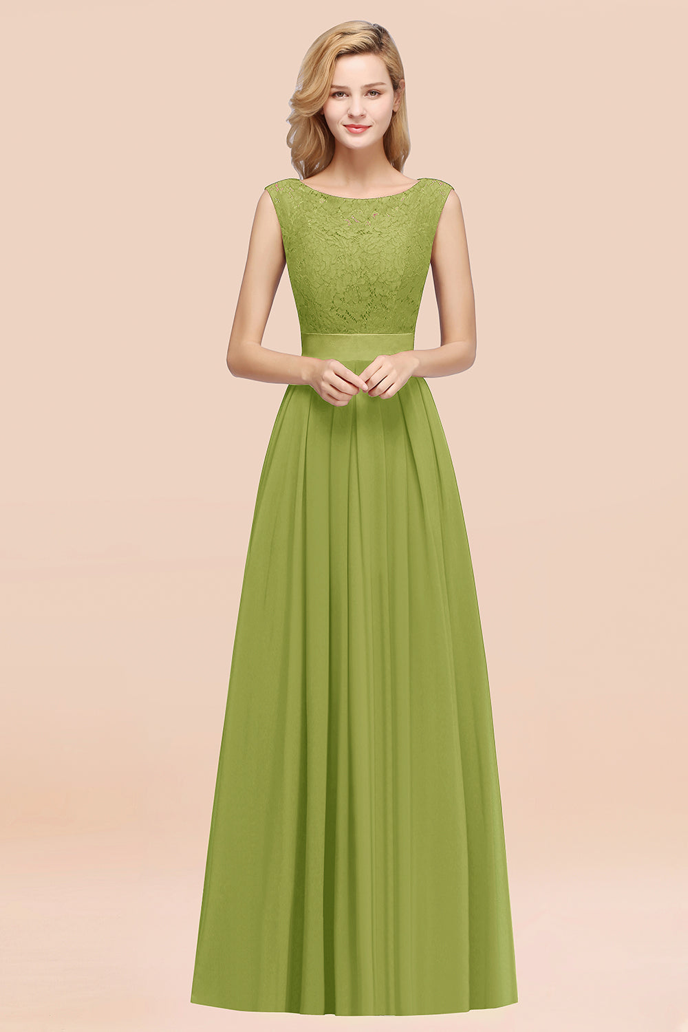 Vintage Sleeveless Lace Bridesmaid Dresses Affordable Chiffon Wedding Party Dress Online-27dress