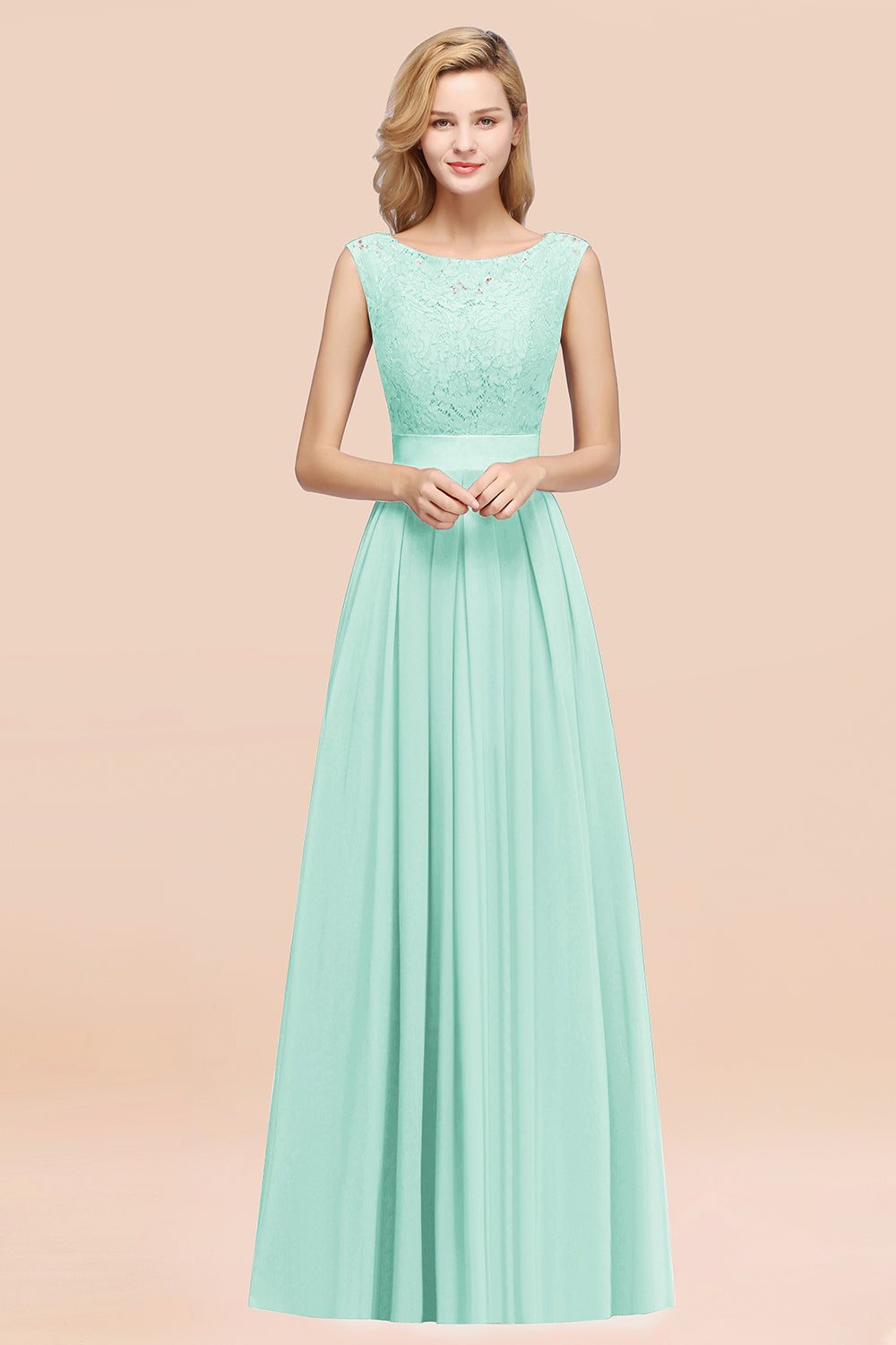 Vintage Sleeveless Lace Bridesmaid Dresses Affordable Chiffon Wedding Party Dress Online-27dress