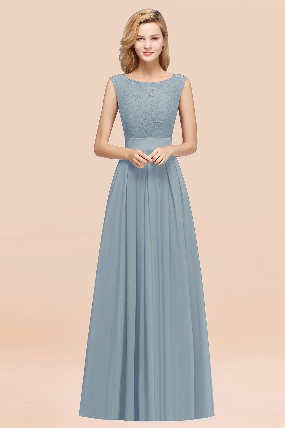 Vintage Sleeveless Lace Bridesmaid Dresses Affordable Chiffon Wedding Party Dress Online-27dress