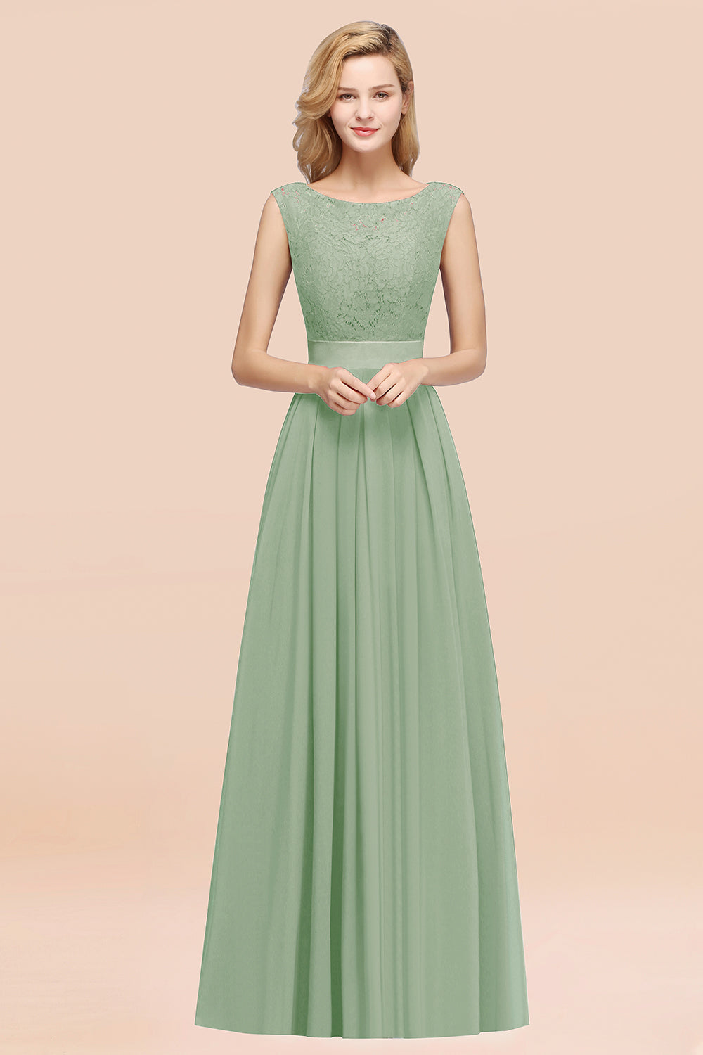 Vintage Sleeveless Lace Bridesmaid Dresses Affordable Chiffon Wedding Party Dress Online-27dress