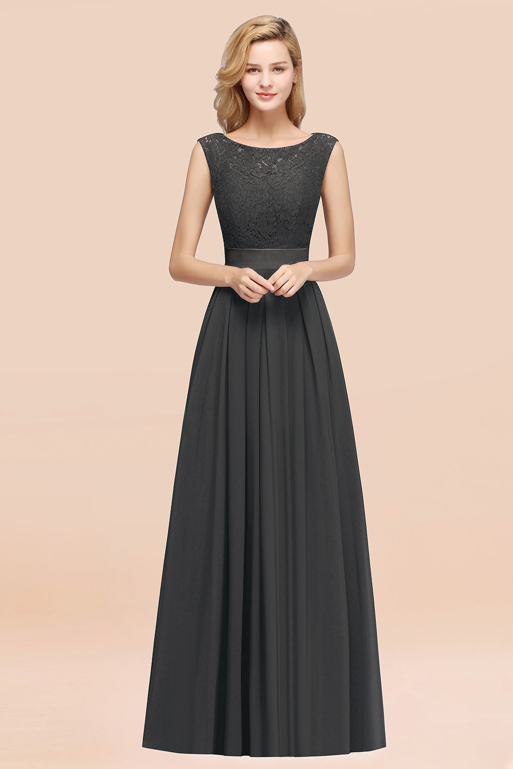 Vintage Sleeveless Lace Bridesmaid Dresses Affordable Chiffon Wedding Party Dress Online-27dress