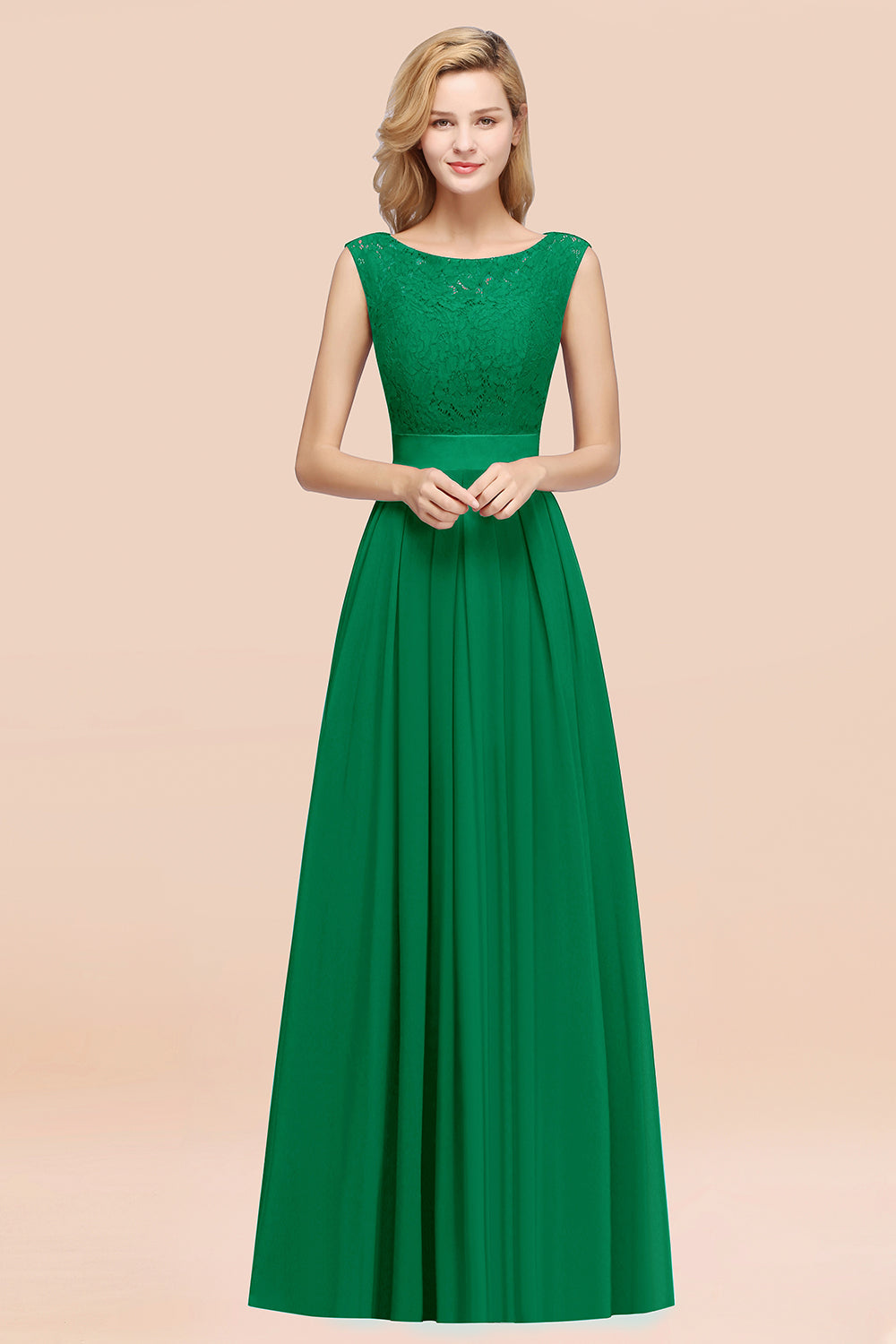 Vintage Sleeveless Lace Bridesmaid Dresses Affordable Chiffon Wedding Party Dress Online-27dress