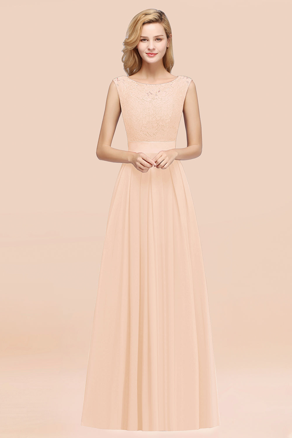 Vintage Sleeveless Lace Bridesmaid Dresses Affordable Chiffon Wedding Party Dress Online-27dress