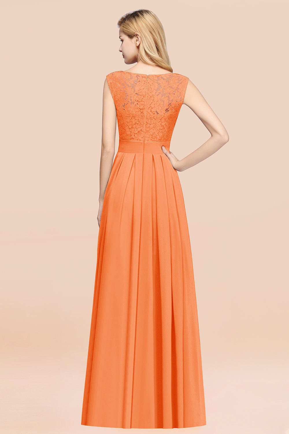 Vintage Sleeveless Lace Bridesmaid Dresses Affordable Chiffon Wedding Party Dress Online-27dress