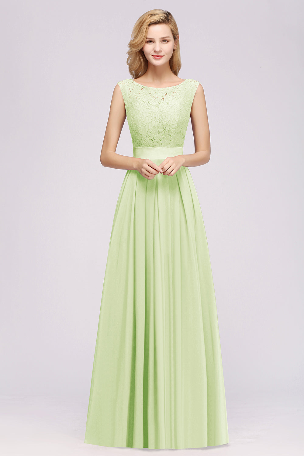 Vintage Sleeveless Lace Bridesmaid Dresses Affordable Chiffon Wedding Party Dress Online-27dress