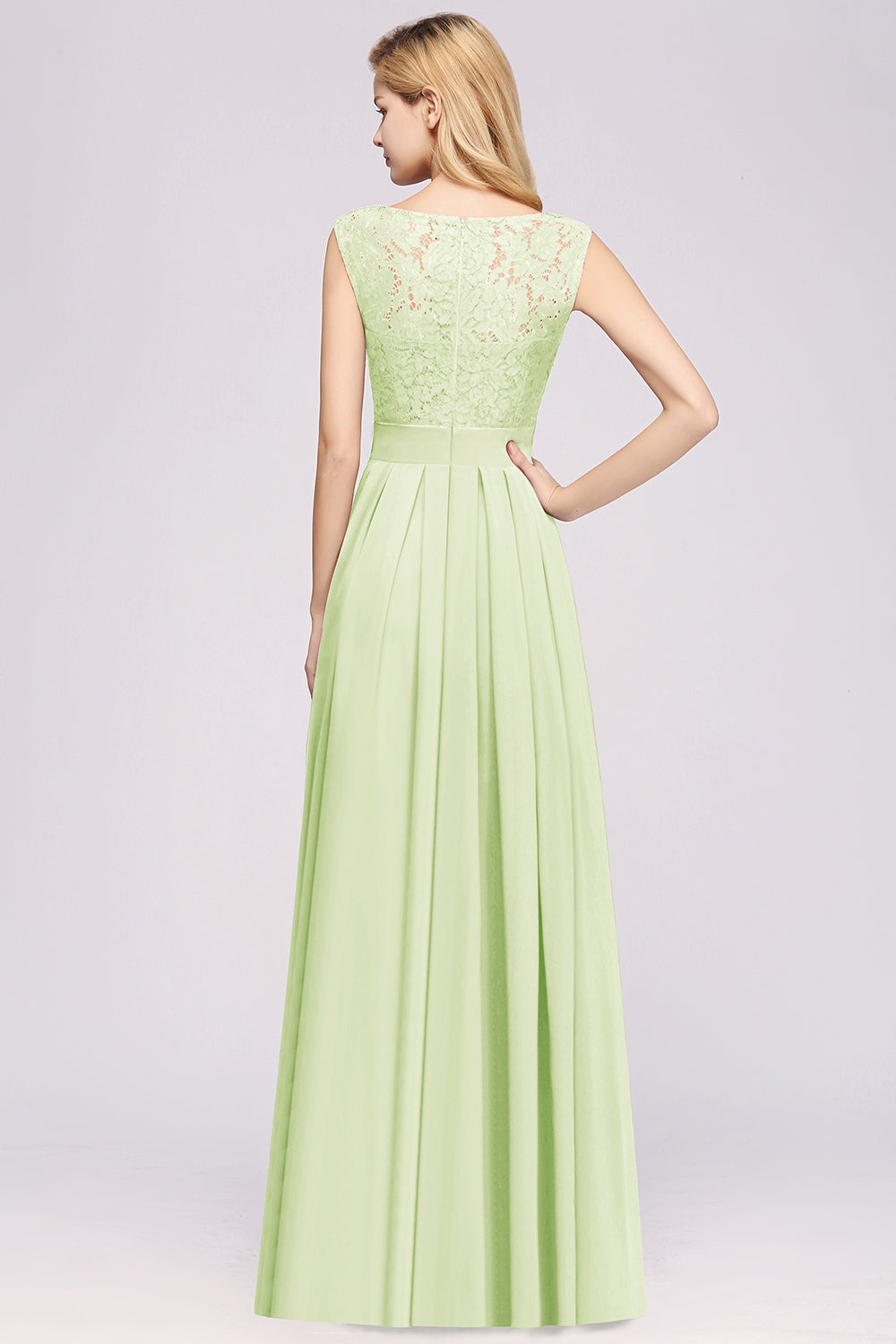 Vintage Sleeveless Lace Bridesmaid Dresses Affordable Chiffon Wedding Party Dress Online-27dress