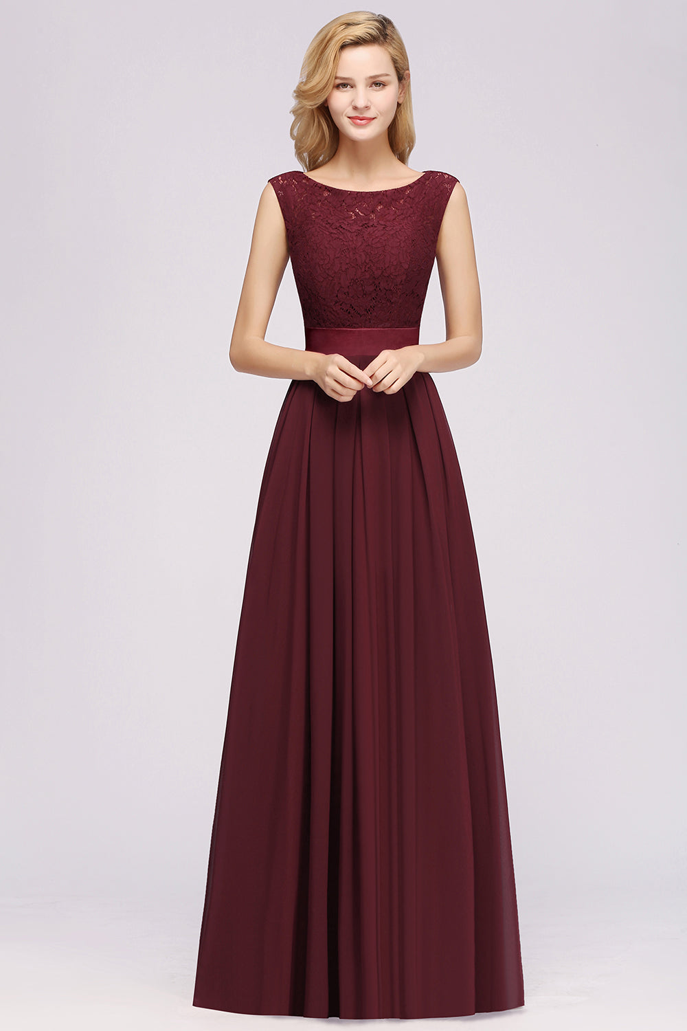 Vintage Sleeveless Lace Bridesmaid Dresses Affordable Chiffon Wedding Party Dress Online-27dress